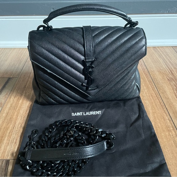 🔥🔥RARE~YSL Medium College ALL Black Hardware BLCK on BLCK is the NEW BLCK🖤 - Picture 11 of 11